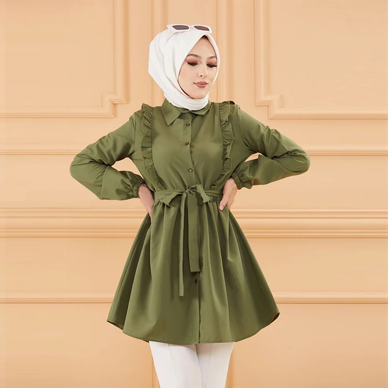 Manufacturers custom fashion  long sleeves  casual high quality women clothes  muslim ruffled shirt