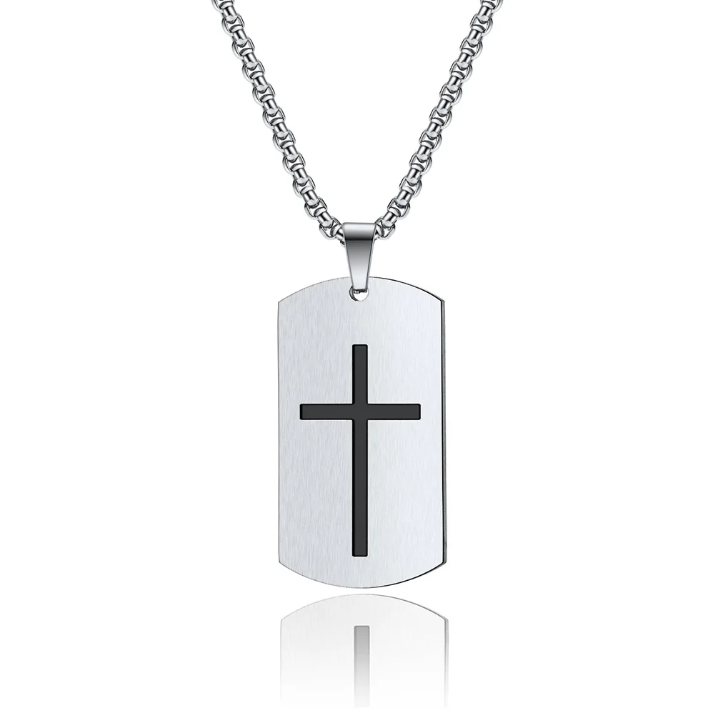 Manufacturer Wholesale Stainless Steel Cross Hang Tag Necklace Basical Style Engraved Cross Pendant