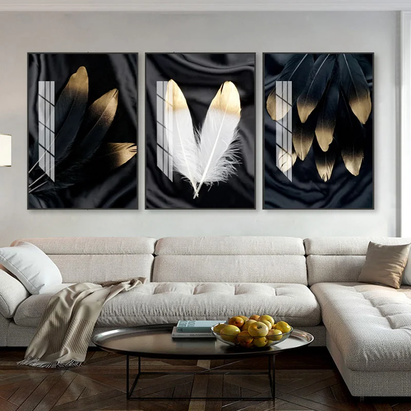 New product factory selling black and white feather book crystal porcelain decorative painting wall art painting