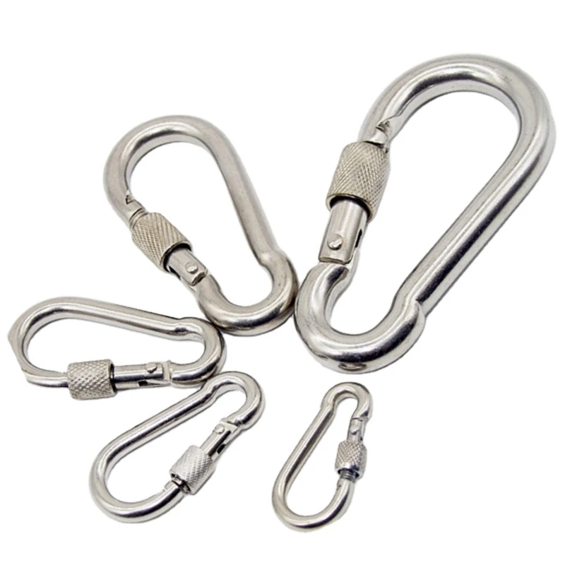 HXY Custom No MOQ 304 Sliding Carabiner Mini Carabiner Stainless Steel Carabiner Hook Spring Snap Hook With Nut For Climbing