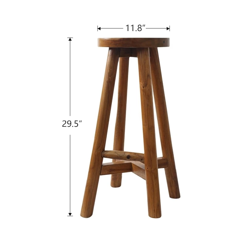 Premium Quality Factory Price Solid Teak Wood Barstool Bar Stool with Round Seat for Kitchen Island Counter