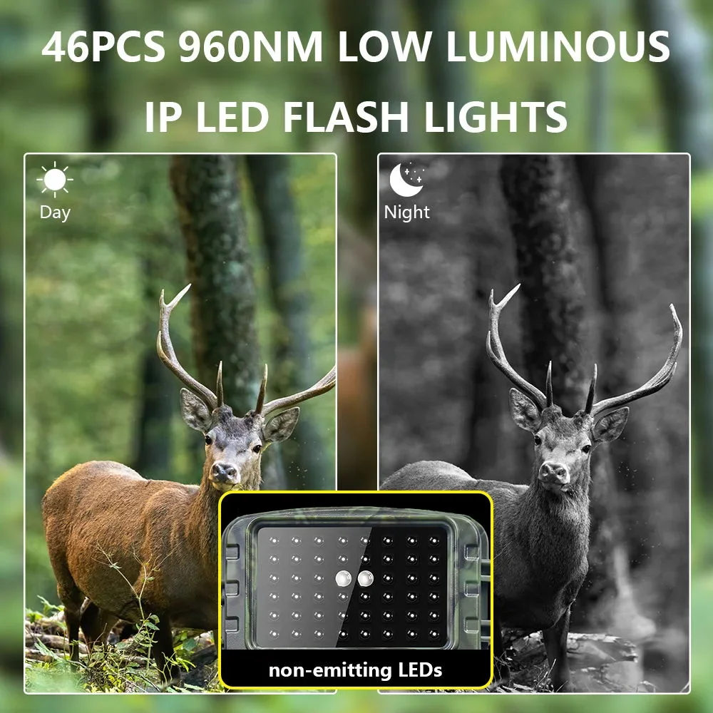 4K 60MP WIFI HD Night Vision Wild Game Trail Camera Traps with APP Control 120 Degree Angel lens for Home Security Hunting