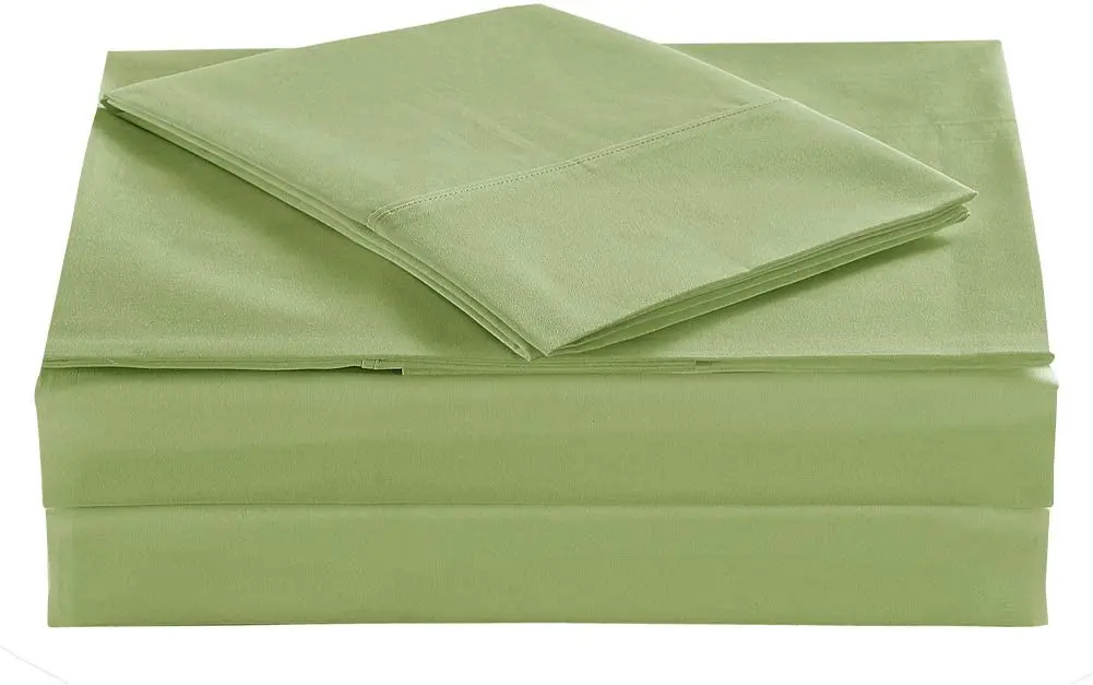 Bed Sheet Set 4 Pcs Cotton Polyester Blend Percale Bed Sheets Wrinkle Free, Breathable Crisp and Refreshing Feeling Sheets GREEN