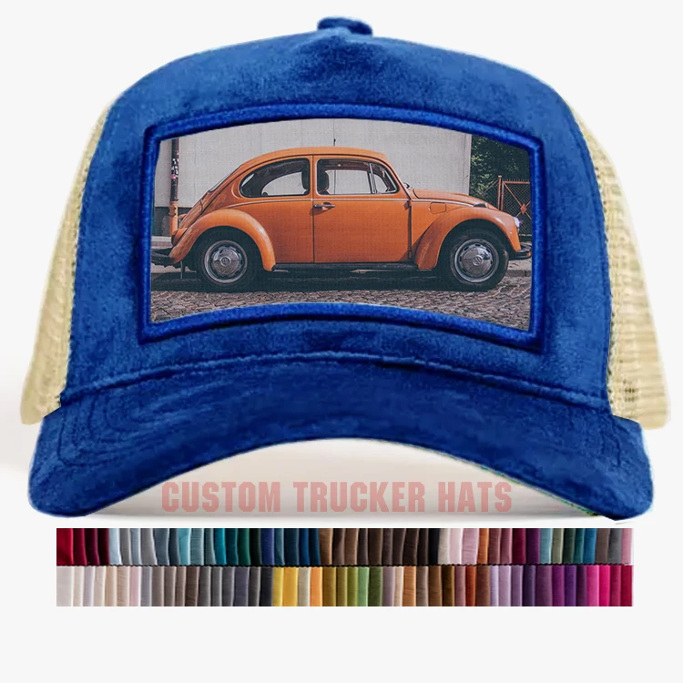 Прямая Продажа с фабрики, сетчатые бархатные кепки для дальнобойщика с вышивкой логотипа, 5 панелей, аппликация, черные белые бархатные шляпы для Дальнобойщика