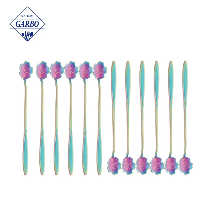 304 Stainless Steel Coffee Stirrer Spoon Set Black Color 7 Inches Latte Spoons Long Handle Ice Cream Coffee Tea Spoon Set