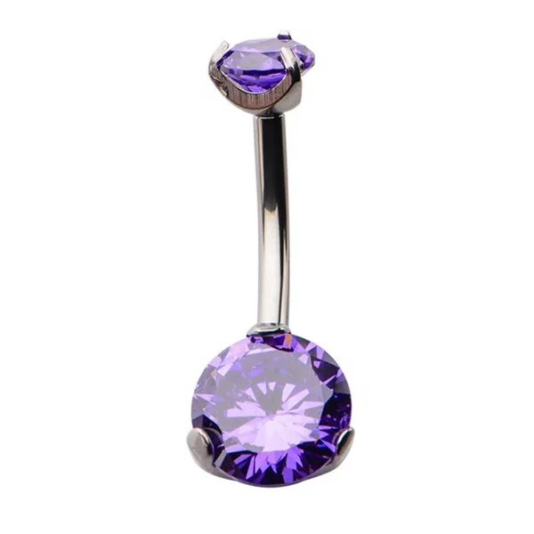 ASTM F136 Implant Grade Titanium Internally Threaded Prong Set Belly Button Ring