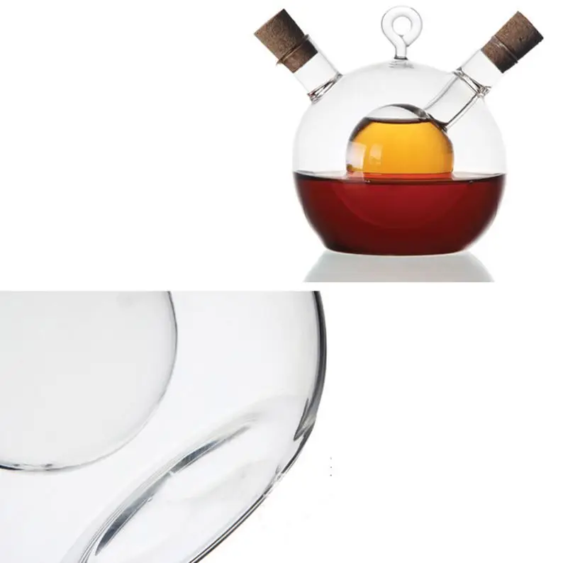 Olive Oil and Vinegar Dispenser Cruet Bottles 2 in 1 Transparent Glass Oil Bottles for kitchen Cooking Container