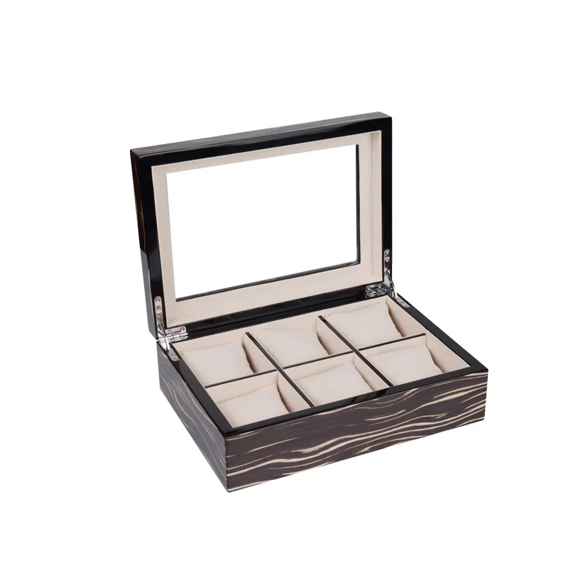 custom logo double layers glossy lacquer wooden veneer storage watch jewel  box display case with lid and locks