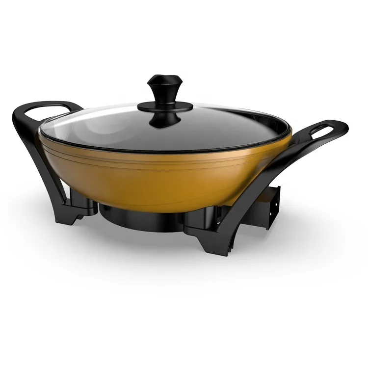 CE GS Non-stick Electric Skillet Multi function Electric Frying Pan And Tempered Glass 1400W Stainless steel  Electric Wok