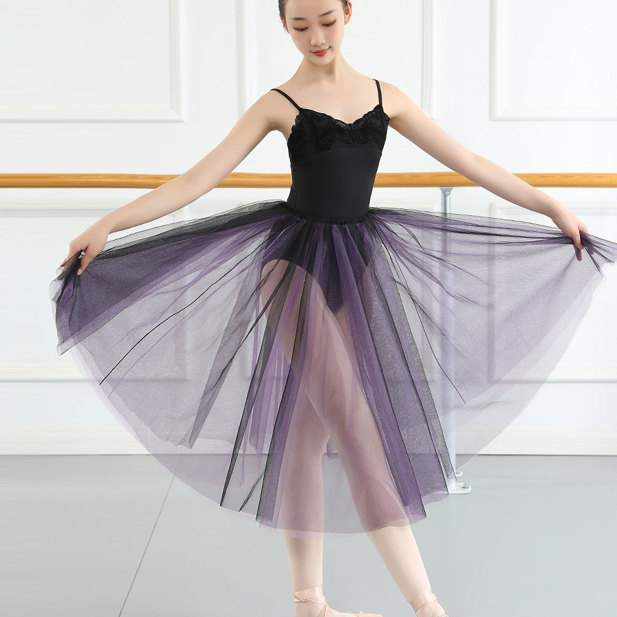 Ballet Dancewear Skirt Women Shiny Violet Black Double Layer Stiff Tricot tutu Skirt Dance Exercise Clothing Stage Costume