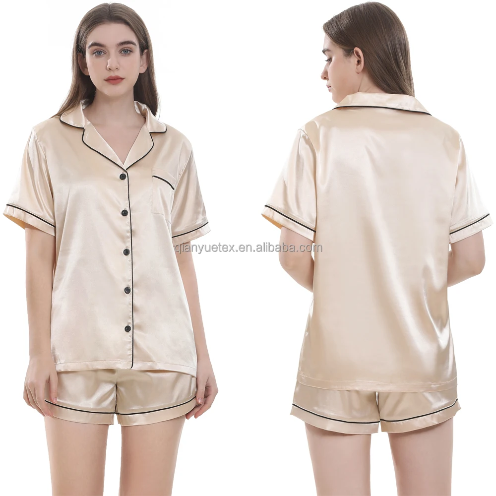 Factory Supplier Silk Pajama Set Women Short Sleeve Satin Pajamas