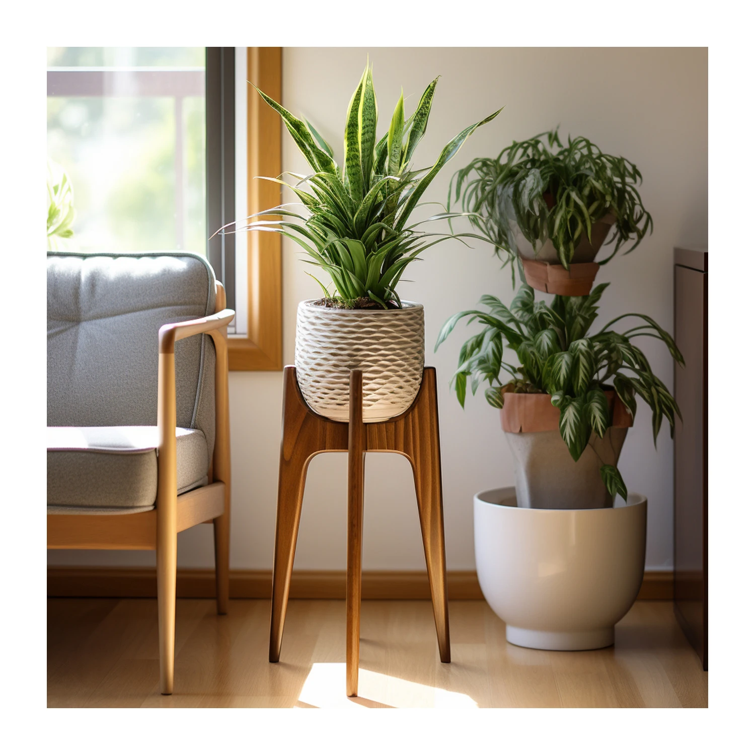 Home Indoor Solid Hardwood Oak & Walnut Wooden Adjustable Plants Stand Flower Pot Holder Wood Flower Rack Custom Wholesale