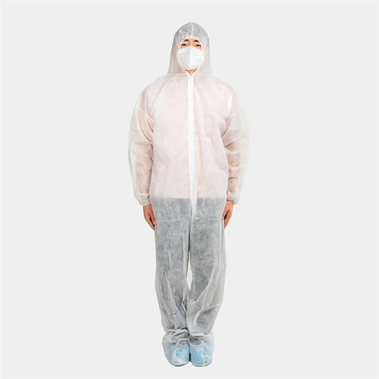 
Oem Service Professional Isolation Gown Non Sterile White Hooded and Shoe Isolation Gown Disposable Isolation Gown 