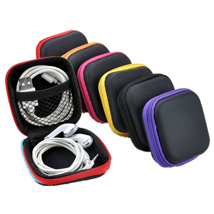 Portable Zipper Case for Headphones Mini Square Storage Bag Headset Box for Earphone Carrying Case