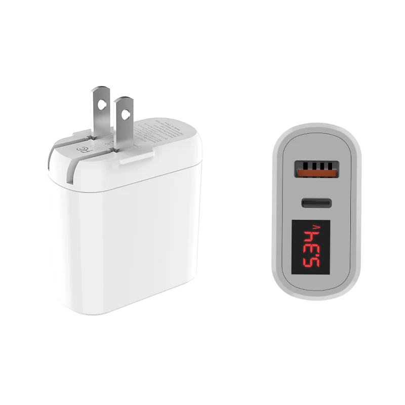 USB57s 18w Dual Port  Pd 3.0 Fast Charger Qc 3.0  Type C Fast Wall Charger With Led Display For Phone
