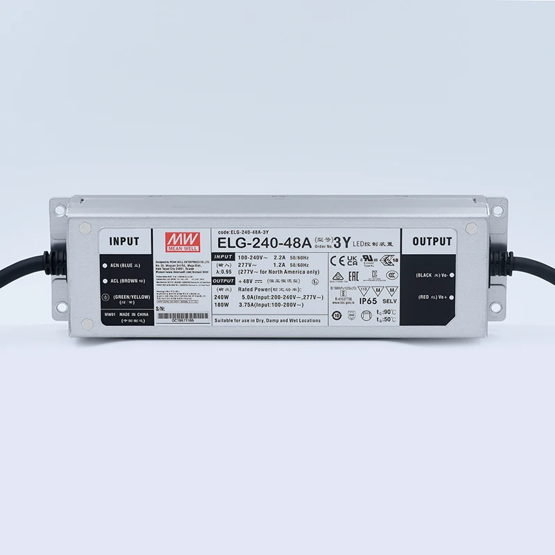 MeanWell ELG-240-48A-3Y 24V 36V 42V 48V 54V 240W IP67 LED Driver Power Supply For Street Lighting with PFC Function