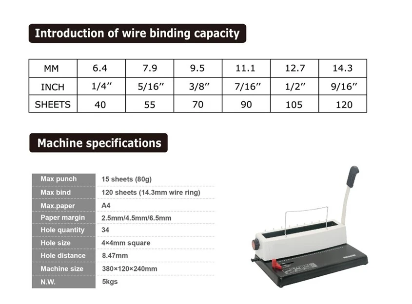 SG- T318 Desktop Manual Wire Book Binder Double Wire Book Binding Machine With Low Price