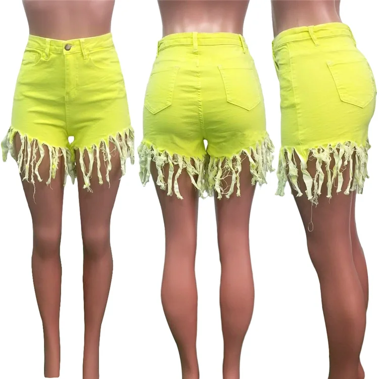 XXXL Plus Size Fashion Tassel Hot Pants Denim Women Short Jeans