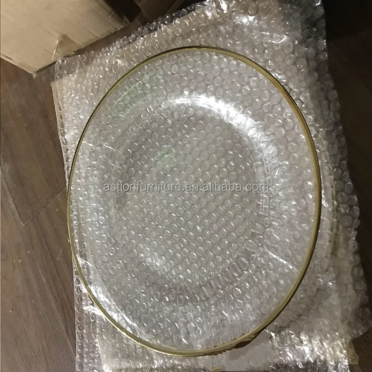 Household Durable Dinner Plate Glass Luxury Wedding Gold Rim Color Dubai Christmas Tableware  Dinnerware Sets Glass Dishes