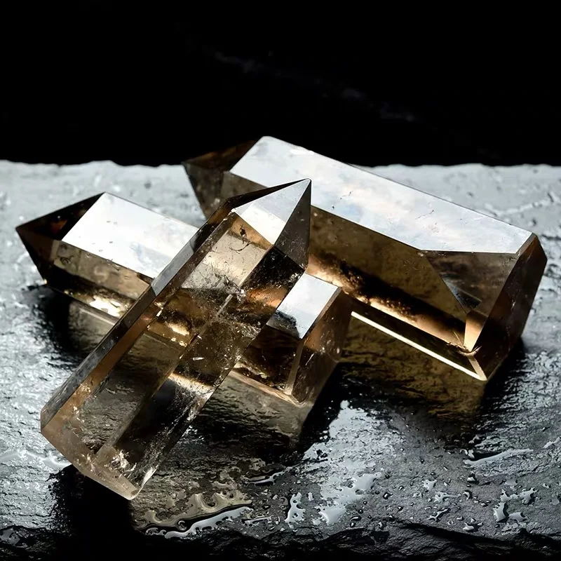 Wholesale natural tea healing crystal wand polishing crystal crafts Smoky quartz point for fengshui decoration