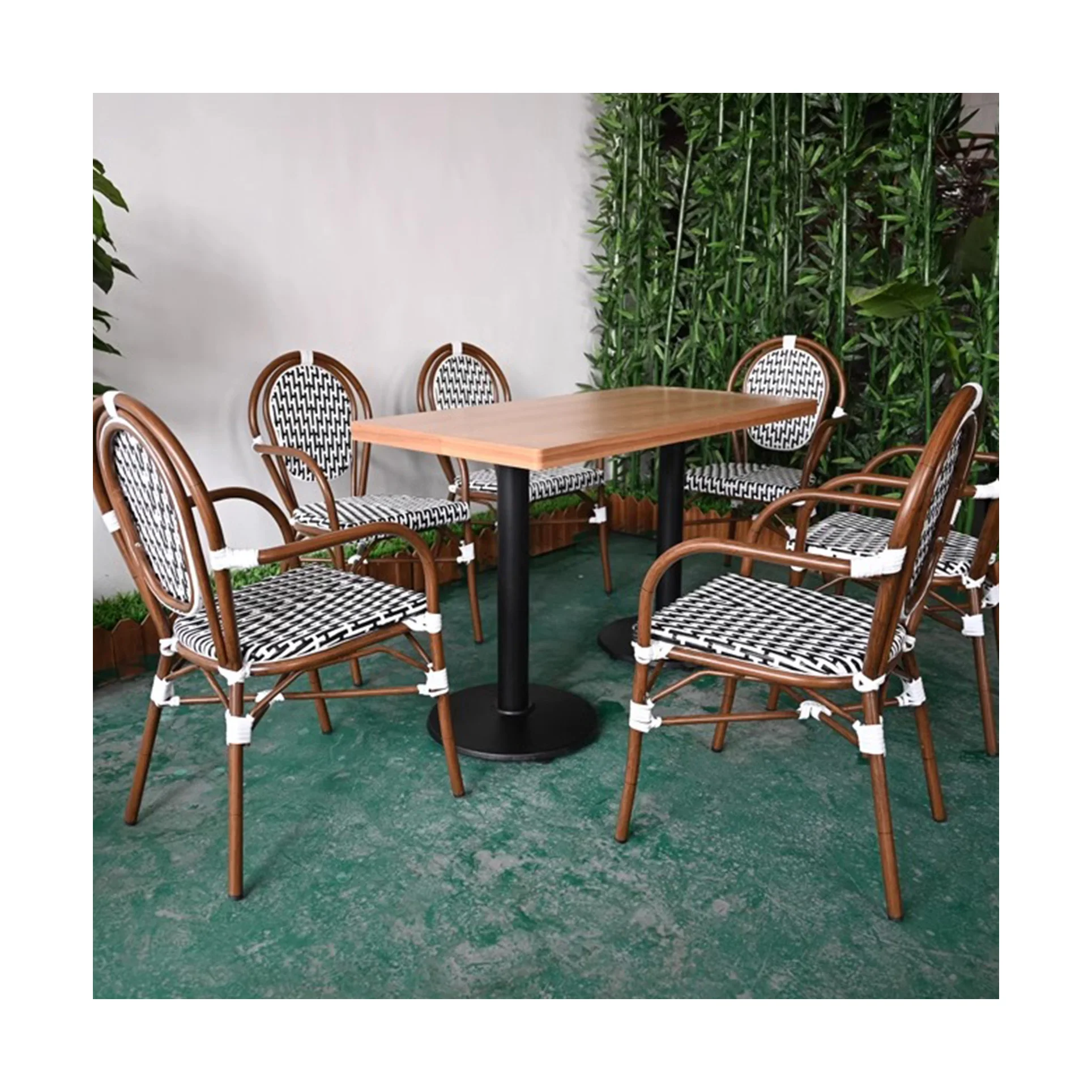 MOJIA Durable wicker French bistro dining set standard PE rattan metal chair with aluminum frame weave chair for garden