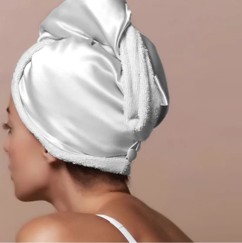 Bestest Quality 100% Pure 6A 19mm/22mm Silk Double Layer Fast Hair Quick Drying Women Bonnet Wrap Microfibre Hair Towel Bonn