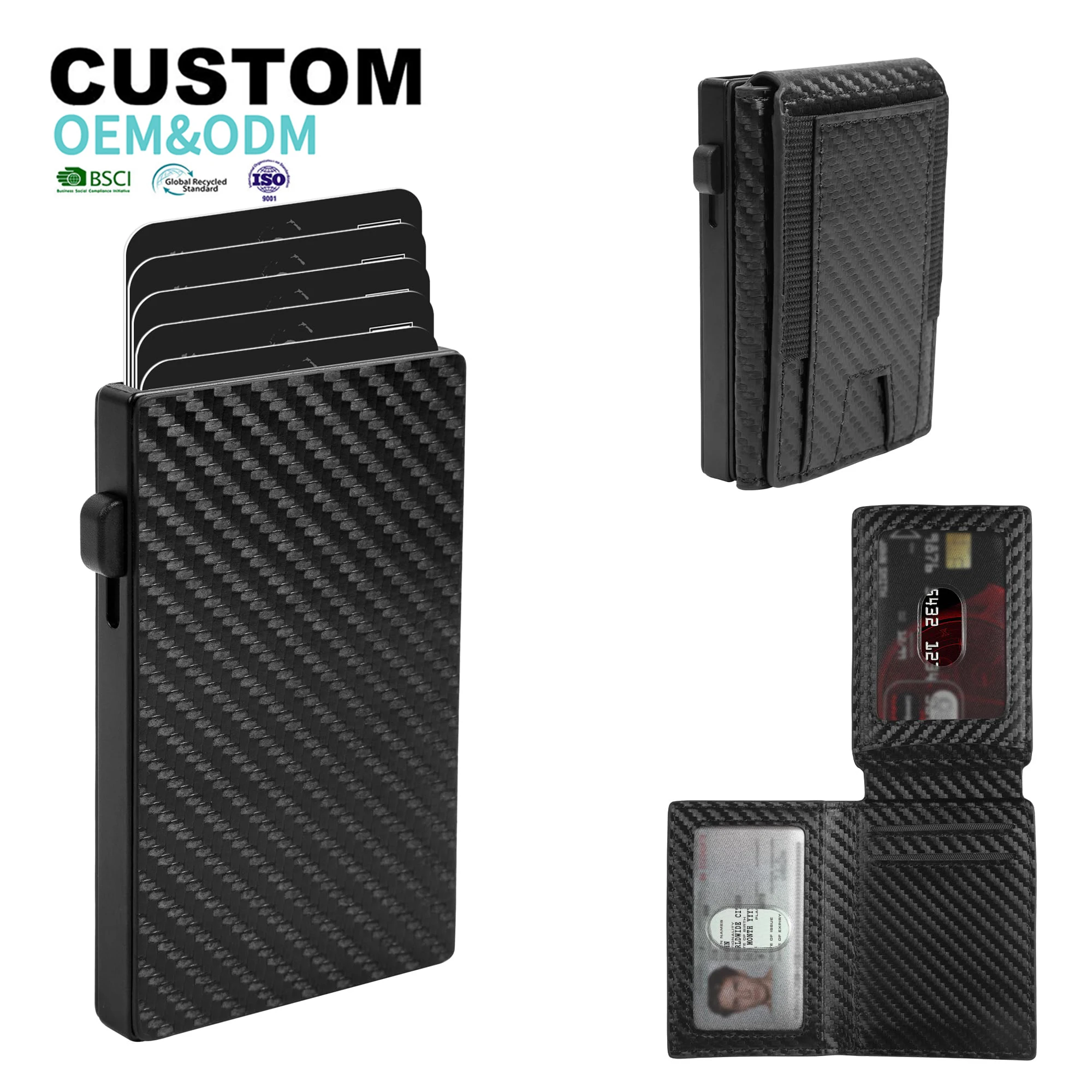 Custom Logo Pop Up Credit Card Holder With 2 Card Window Slot RFID Blocking Minimalist Metal Aluminum Wallet For Man