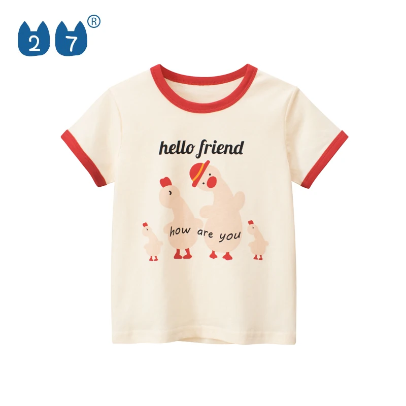 In-Stock Summer 1~9 Years Old Short Sleeve Chicken And Duck Cartoon Baby Girl T Shirt