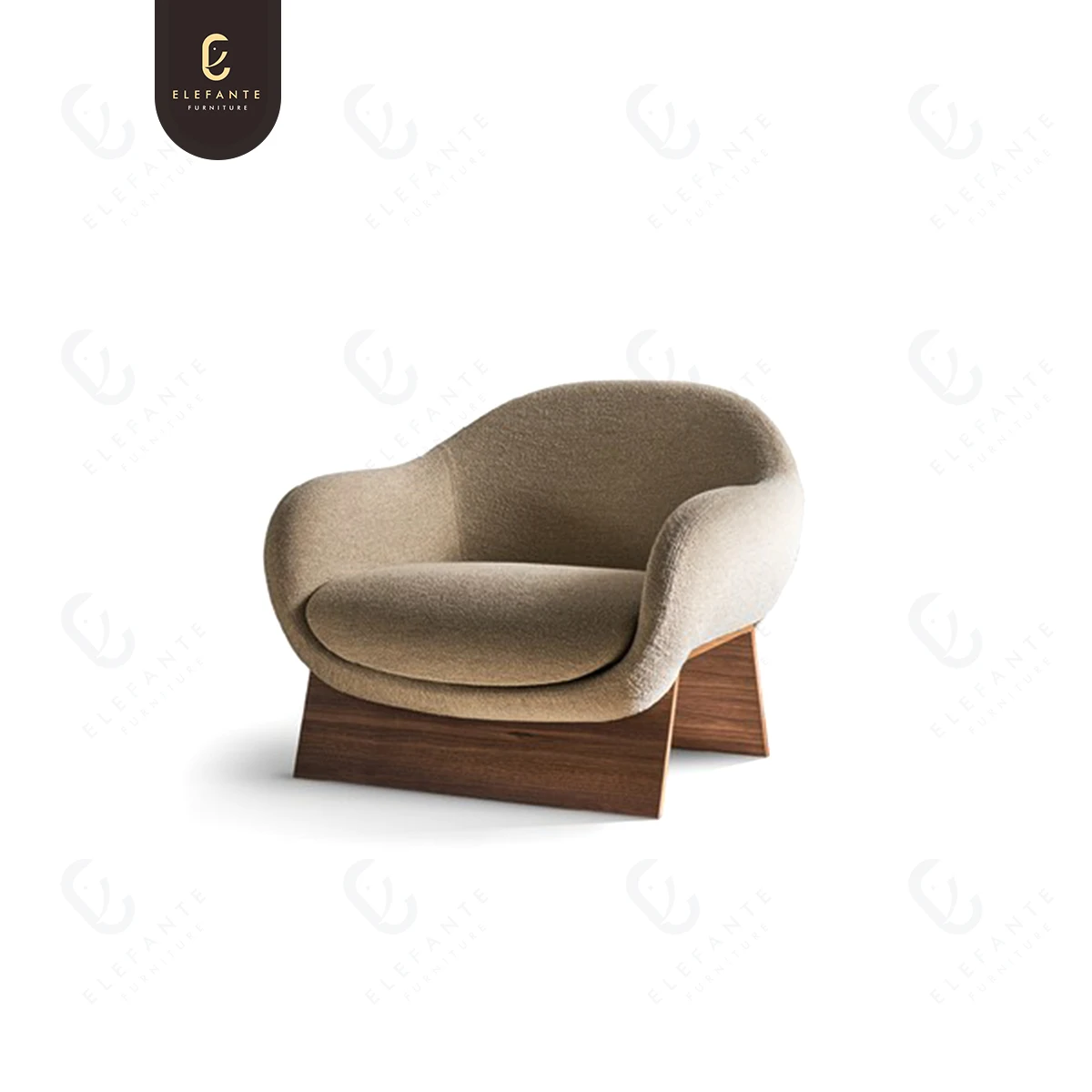 High Quality Nordic Modern Solid Wood Fabric Single Leisure Chair White Boucle Fabric Sofa Chair For Villa Living Room Furniture