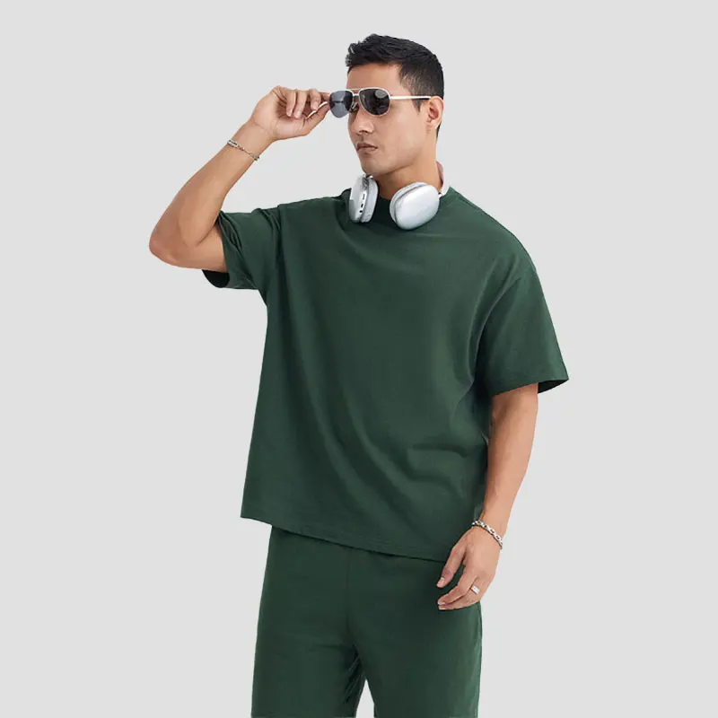 Custom Wholesale 240gsm Heavy 100% Cotton Drop Shoulder T-shirt Black Printed Oversized T Shirt Men Unisex Hombre