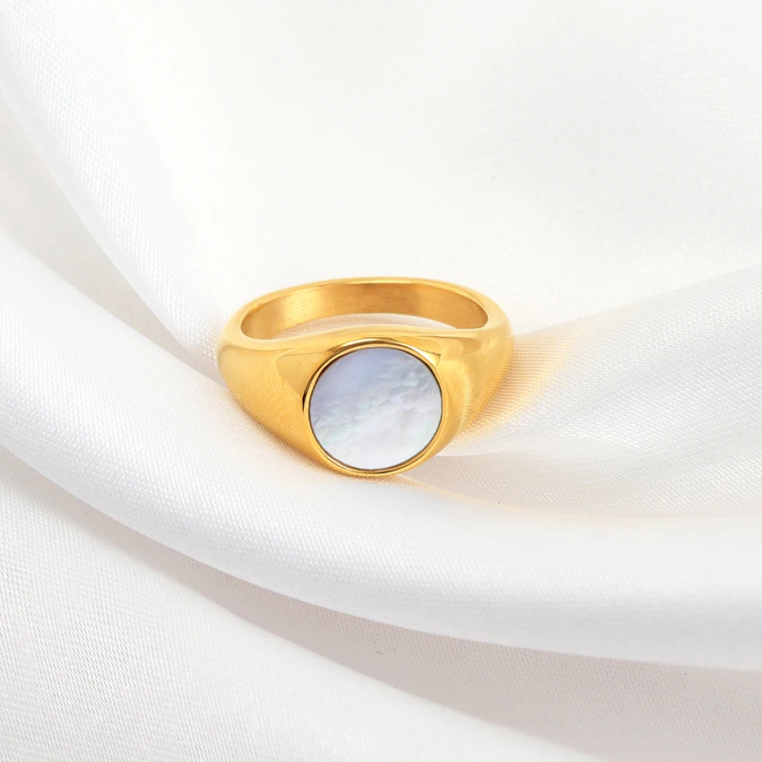 Minos Fashion Mother of Pearl Dome Ring Sets Jewelry Gold Stainless Steel Heart Round Square Multi Style White Shell Ring