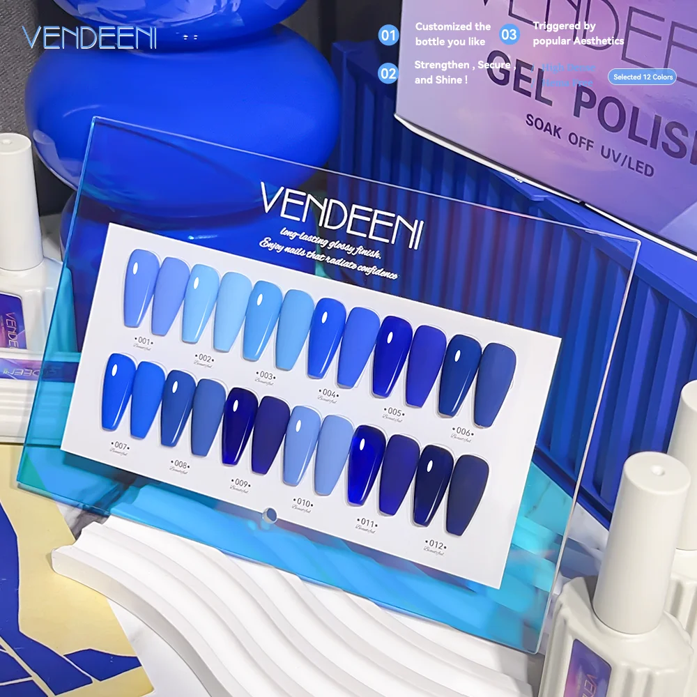 High quality sky blue nail gel polish set 12 colors series gel nail polish kit solid color uv gel private label custom box logo