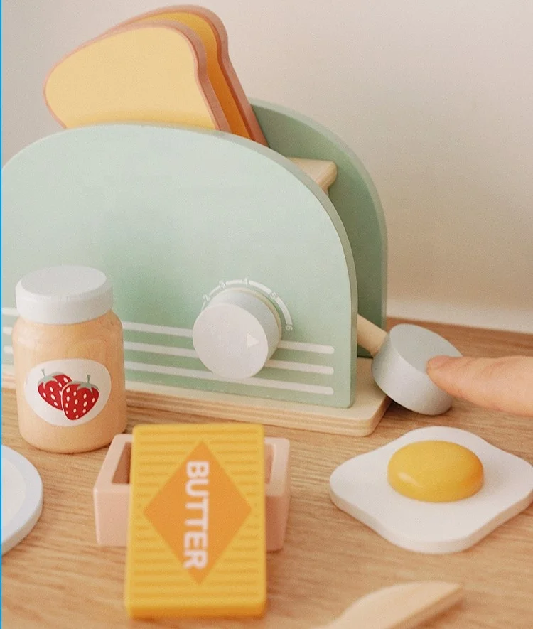 Wooden Toaster Machine Toy Set Parent-child Game Children Montessori Toys Role Pretend Play Toys for Kids Toddlers