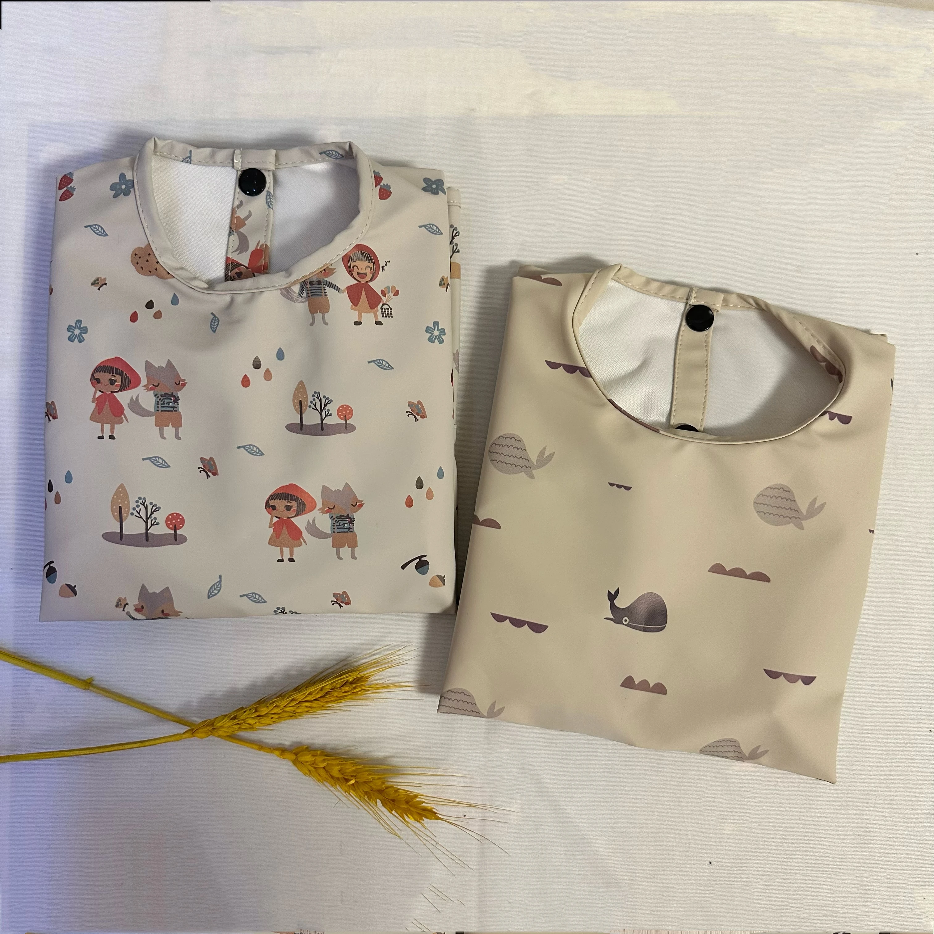 Infant Rice Pocket Feeding Drawing Apron Waterproof Soft Pu Children Accessories Large Bib For Dinner Baby Bibs Long Sleeved