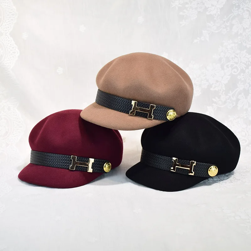 Hot Sale Fashion Women Fedora Hat Lady Warm Wool Felt Black Camel Red Colores Peaked Plain Unisex Ribbon Logo Accessory Pattern