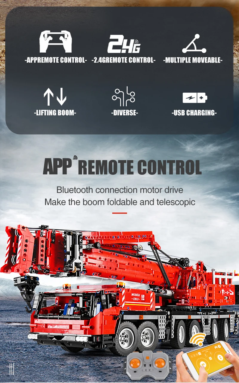 Assembly Brick Toys Kids Birthday Gifts Mould King 17013 Building Bricks Crane Truck Gift Blocks For Children (3)