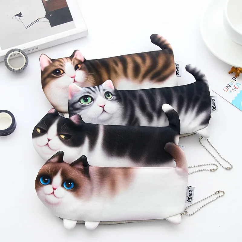 European Hot Selling Creative Pen Bag Male Female Student Canvas Small Animal Pencil Case Unusual Pencil Cases