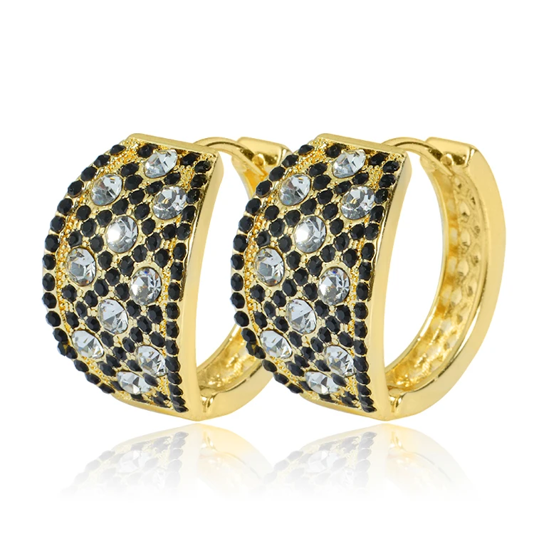 Wholesale Lady jewelry 14K Gold plated white and black crystal gemstone indian clip on earrings