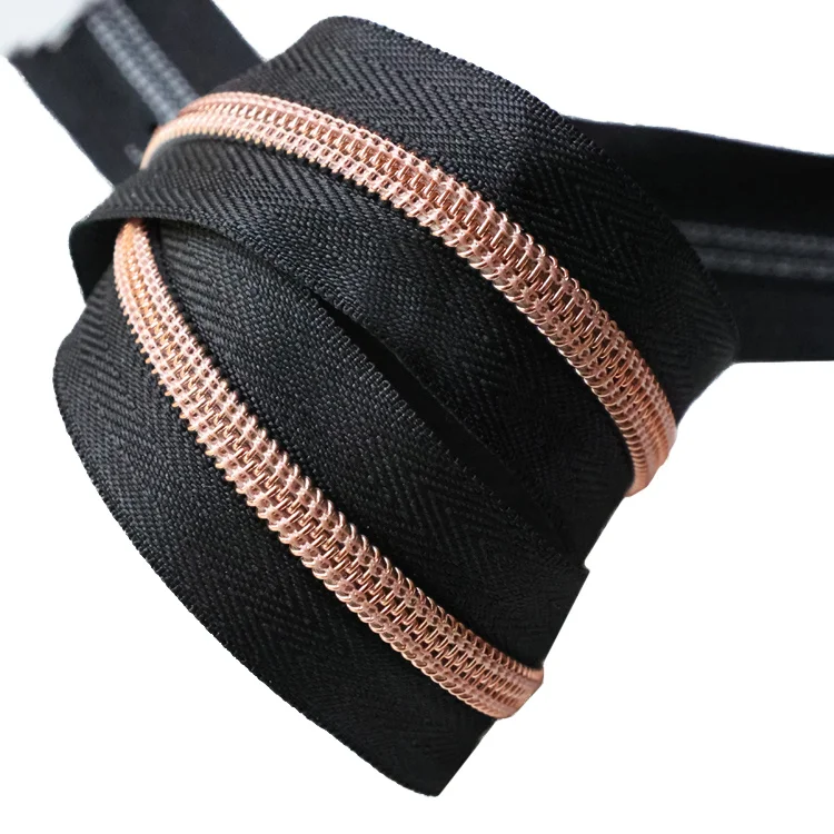 High quality nylon 5# plating color zipper in roll customized nylon long chain zipper for shoes boots long chain  nylon zipper