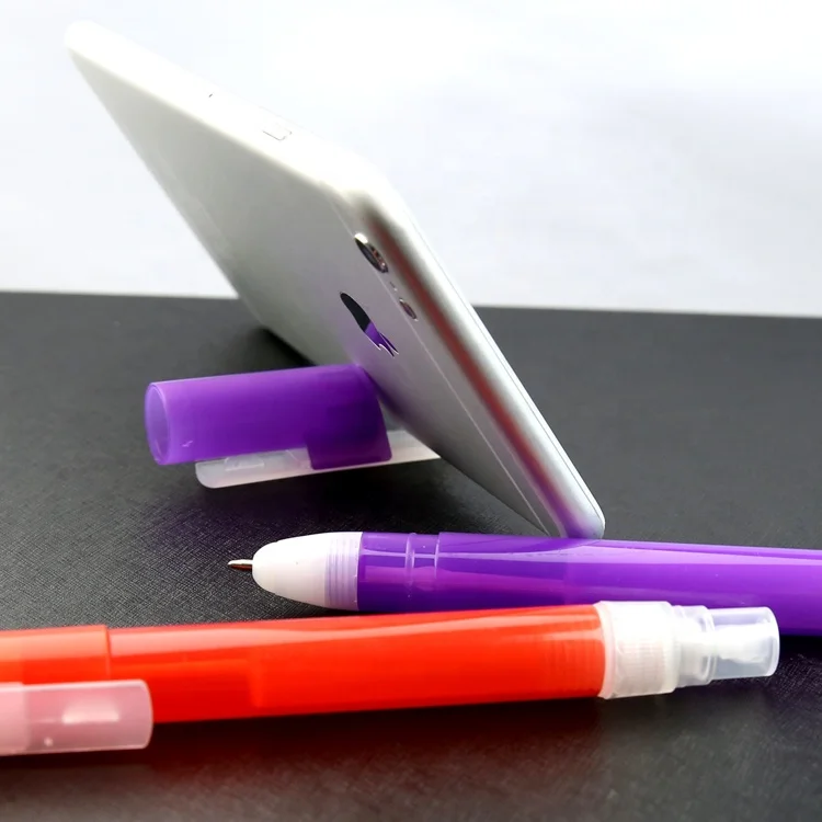 Multi function 3 in 1 ball pen type sanitizer perfume alcohol bottle with smart phone hold stand