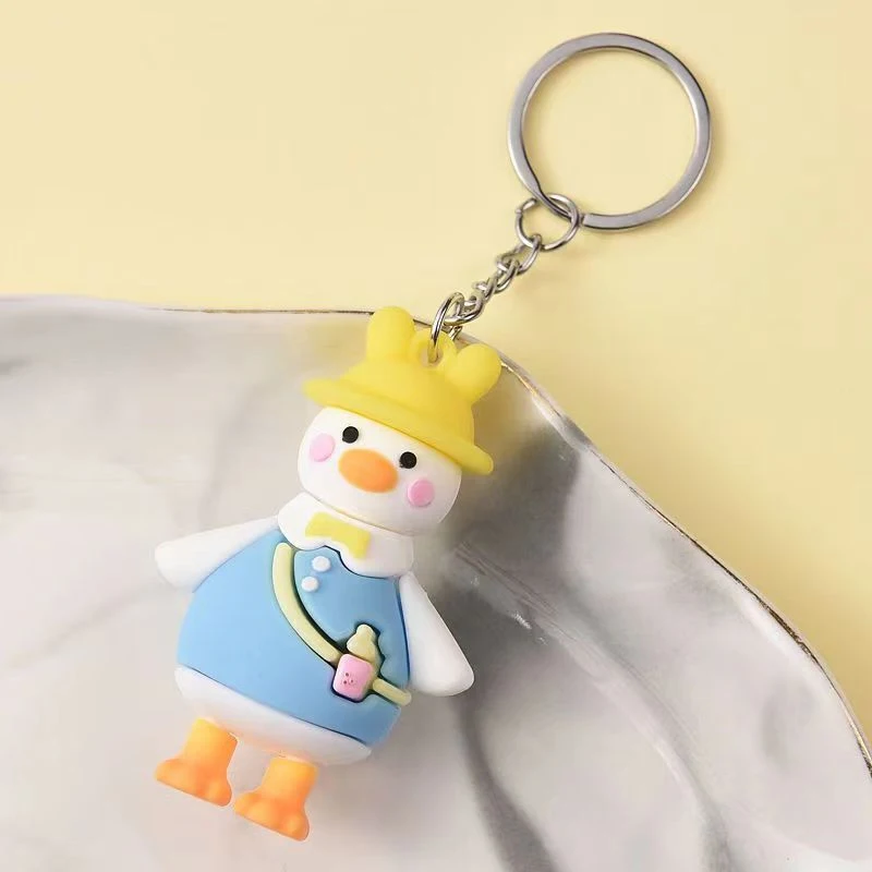 Wholesale Duck Keychain 3D Crooked Duck Bag Pendant Rubber keychain Jewelry for Gift