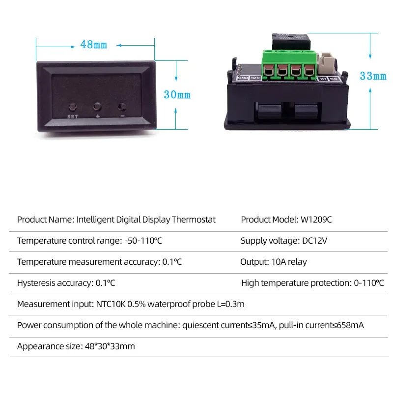 W1209 W1209WK DC12V Small Temperature Controller Hennight Temperature 24V Training Box Temperature Control Switch W2809 W1209C