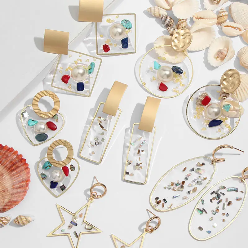 Fashion Wedding Jewelry For Women Transparent Acrylic Pearl Dangle Earrings Romantic Heart Pentagram Geometric Drop Earrings