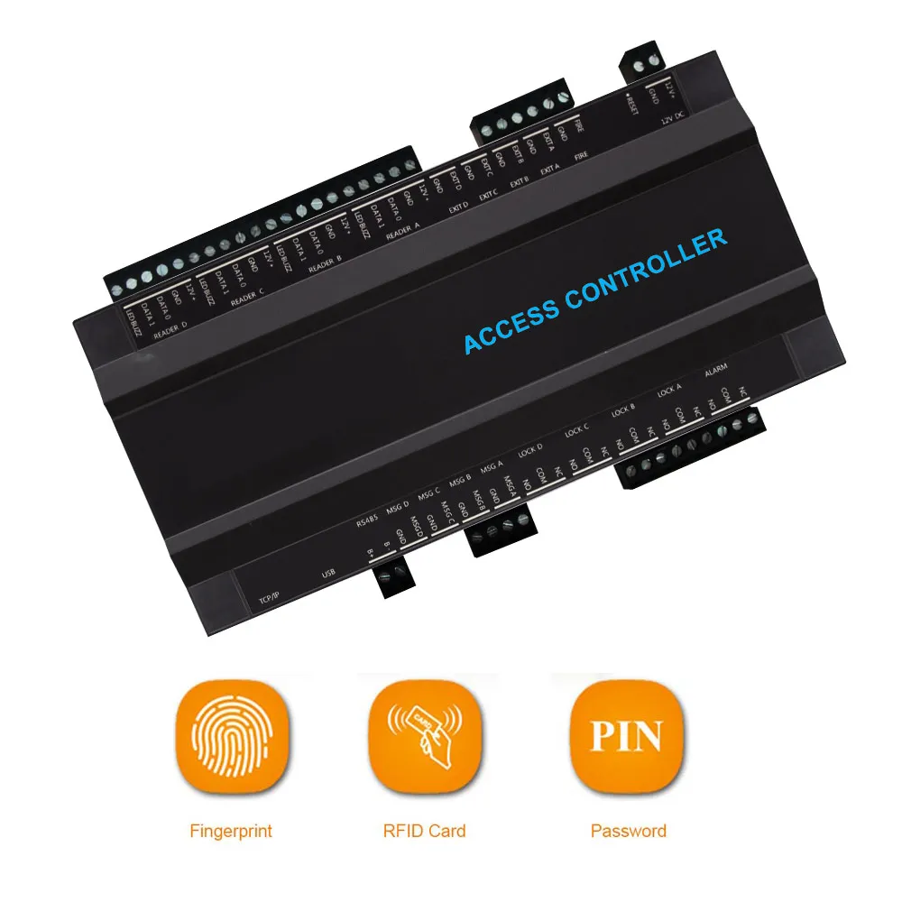 TCP/IP WIFI Wiegand 4 Doors Access Control Board connect with Fingerprint /RFID Card /QR Reader Access Control System