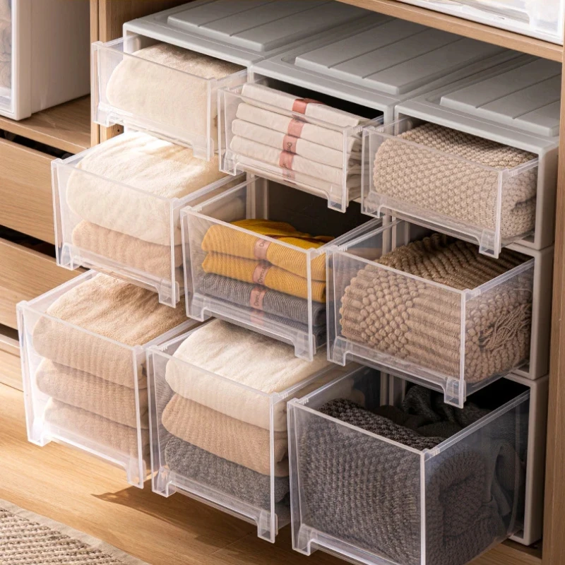 Wardrobe Underwear Storage Box, Thickened and Large-capacity Clothes Locker Transparent Drawer Storage Box, Household Plastic