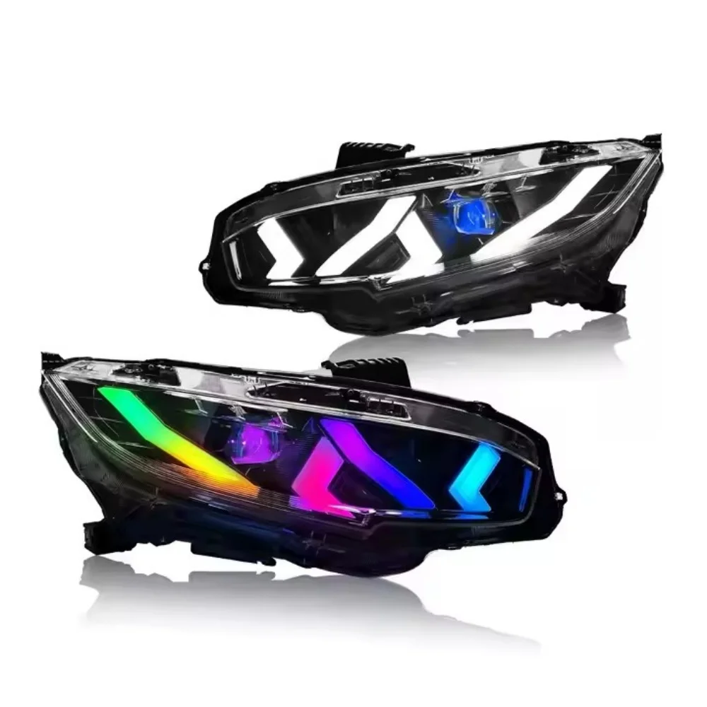 Auto-y RGB LED Headlamp for  Honda 10th Gen Civic 2016-21 Sedan Hatchback Colorful LED Headlights Car Accessory for Honda Civic