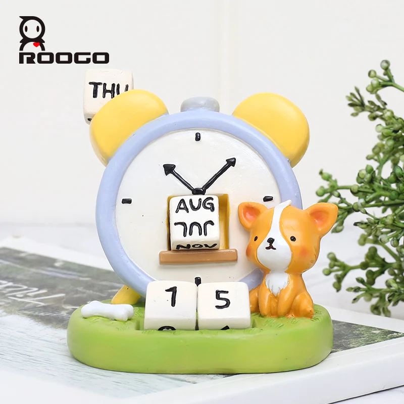 Roogo Resin Clock Mini Figures Home Decor Ornament