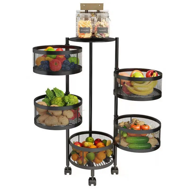 Direct Sale Kitchen Organizer Multi-Layer Fruit Basket and Spice Bottle Storage Rack Rotating Shelf Storage Rack