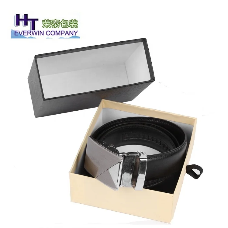 High End Square Custom Color Sliding Belt Box With Ribbon Pull Out
