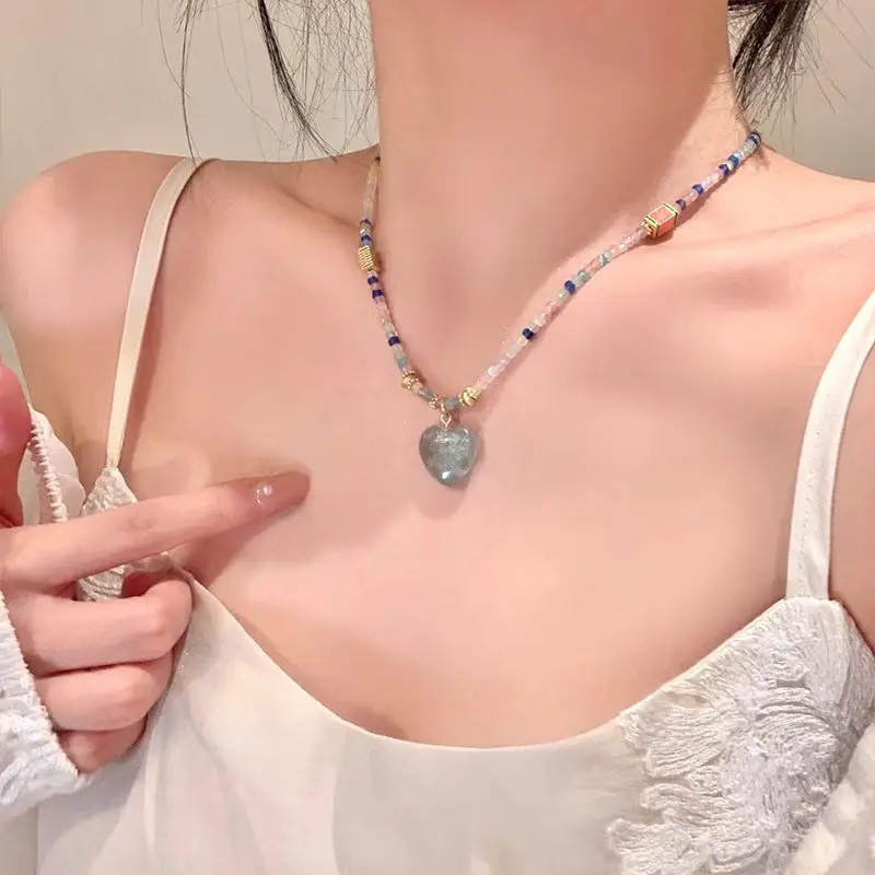 2024 New 925 Silver Material High end Design L Blue Love Zircon Pendant Necklace